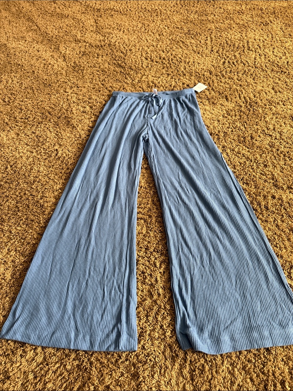 Auden Light Blue Ribbed Wide-Leg Lounge Pants